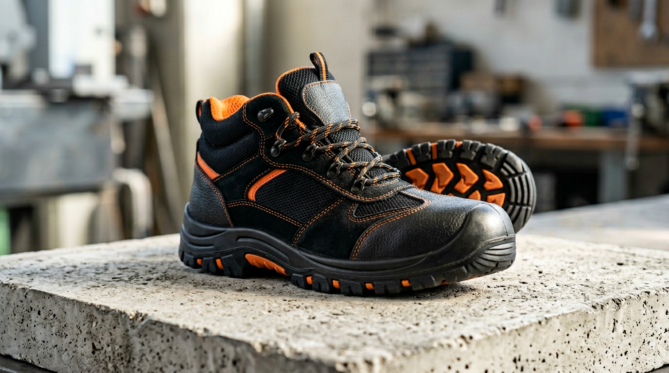 Scarpa antinfortunistica Hitmars nera con dettagli arancio e suola scolpita