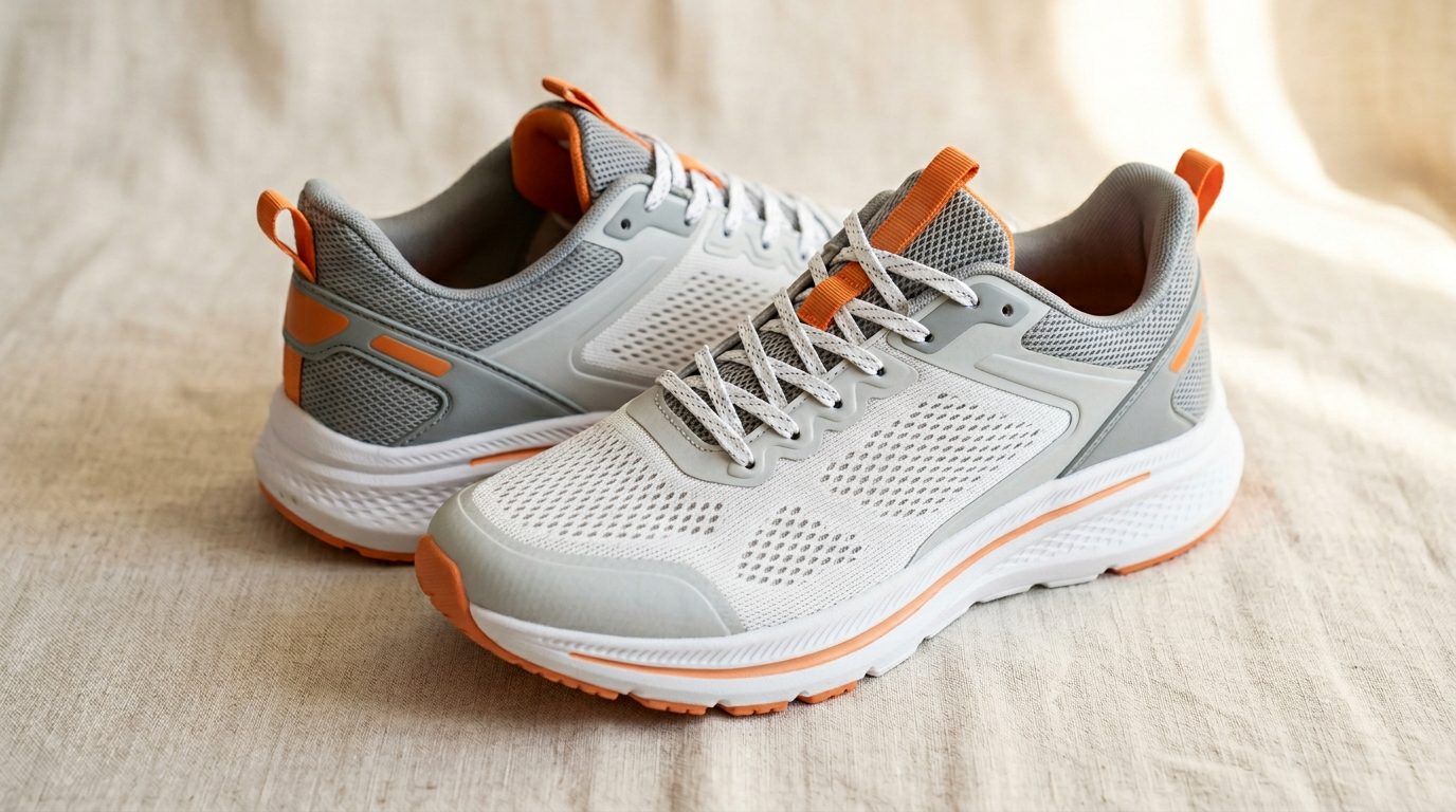 Sneaker Hitmars donna grigia con suola ammortizzata bianca e arancio