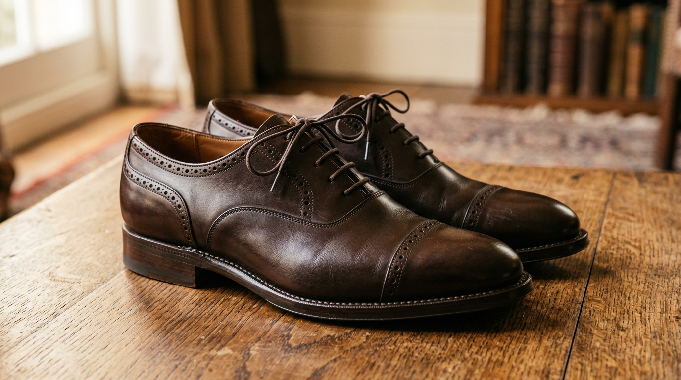 Scarpe stringate formali Hitmars modello Oxford Derby in pelle marrone