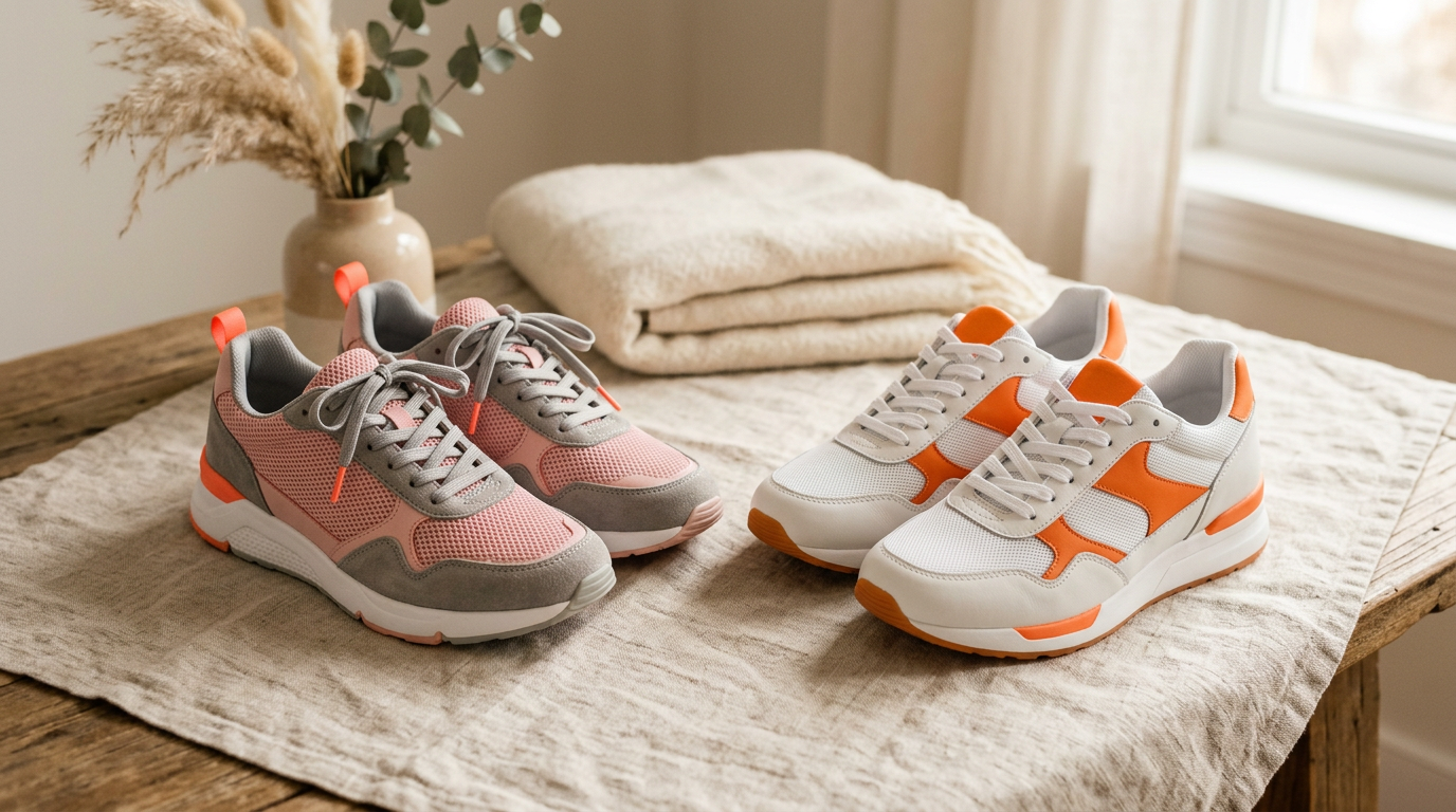 Collezione Hitmars donna con sneaker rosa e scarpe da corsa bianche e arancioni