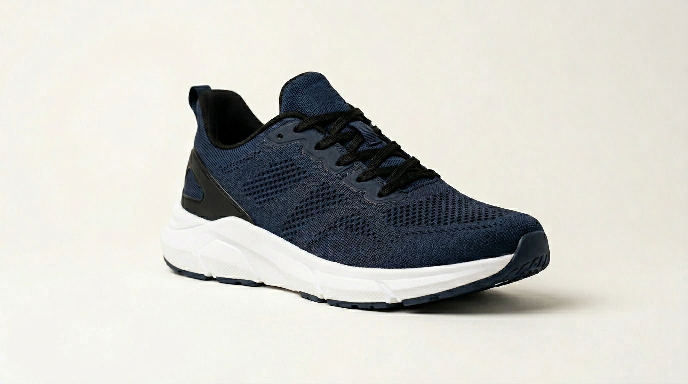 Sneaker Hitmars uomo in knit blu notte con suola bianca e accenti neri